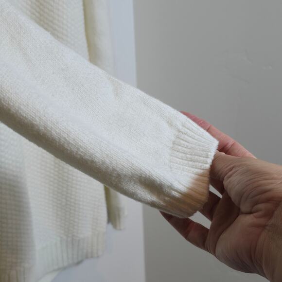 Talbots Women’s Ivory Waffle Knit Pullover Sweater Size M Cotton Blend Crewneck - Picture 4 of 10